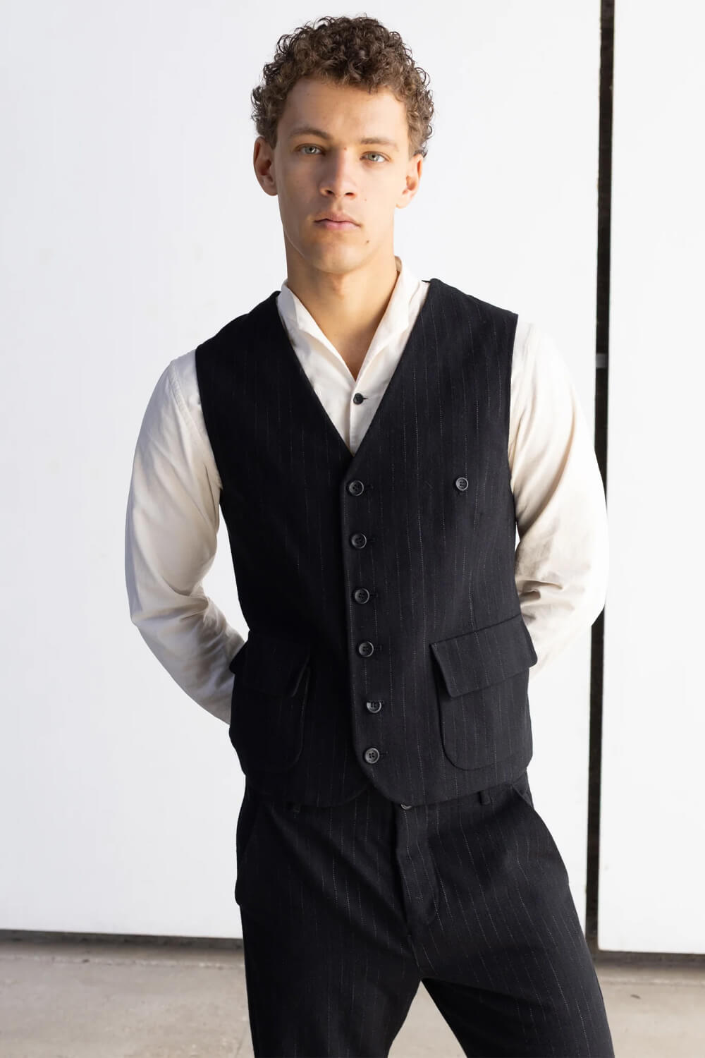 Micro Cord Mandarin Collar Shirt Cream