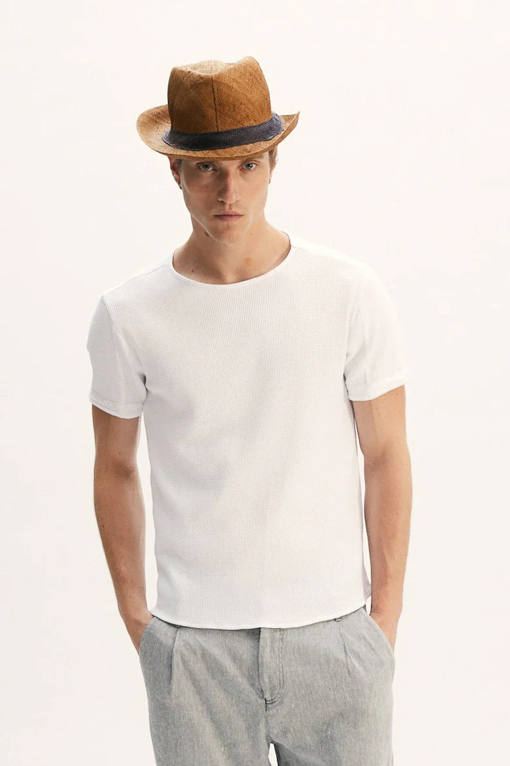 Micro Waffle Cotton T-Shirt White