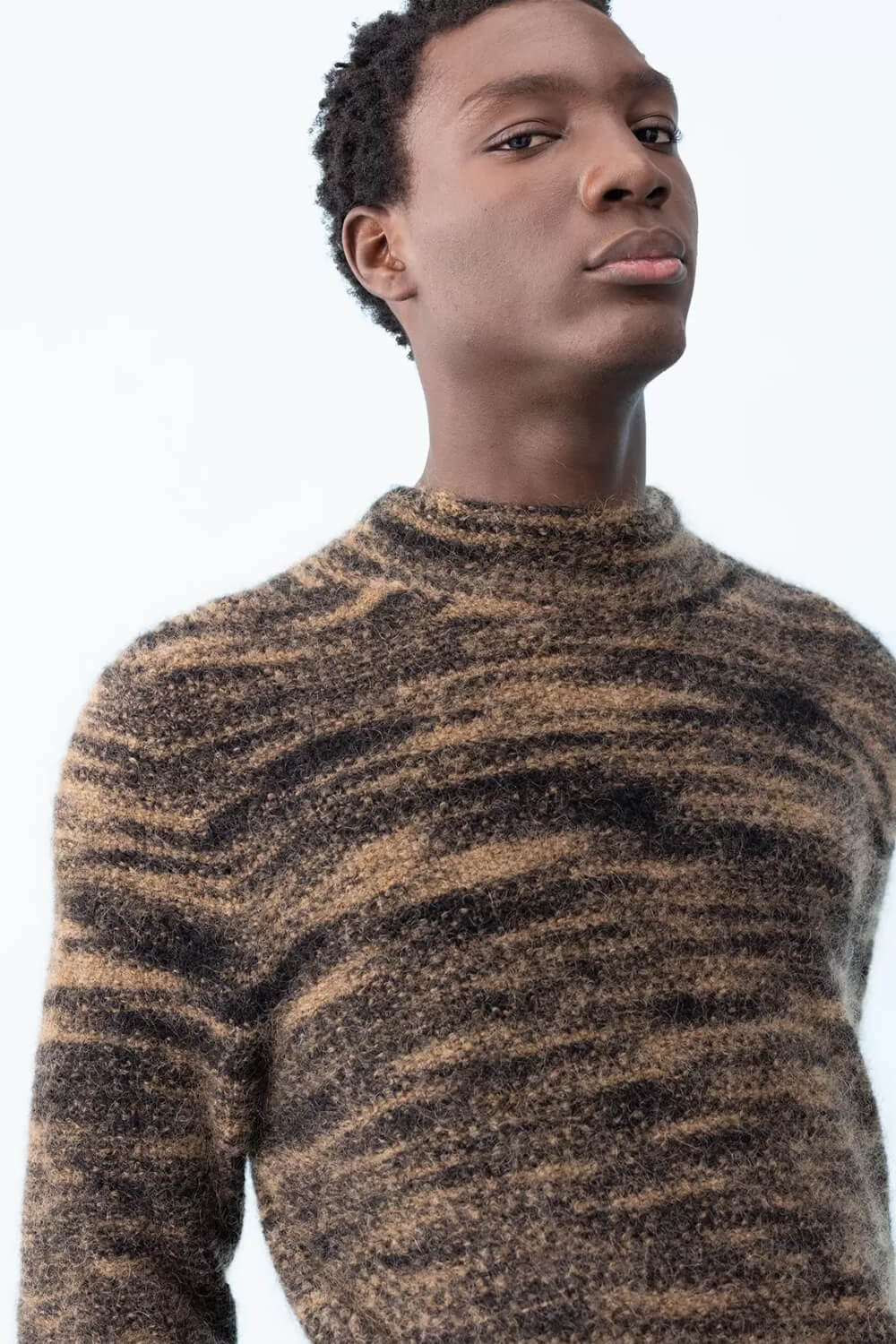 Mohair Stripe Design Sweater Brown/Black