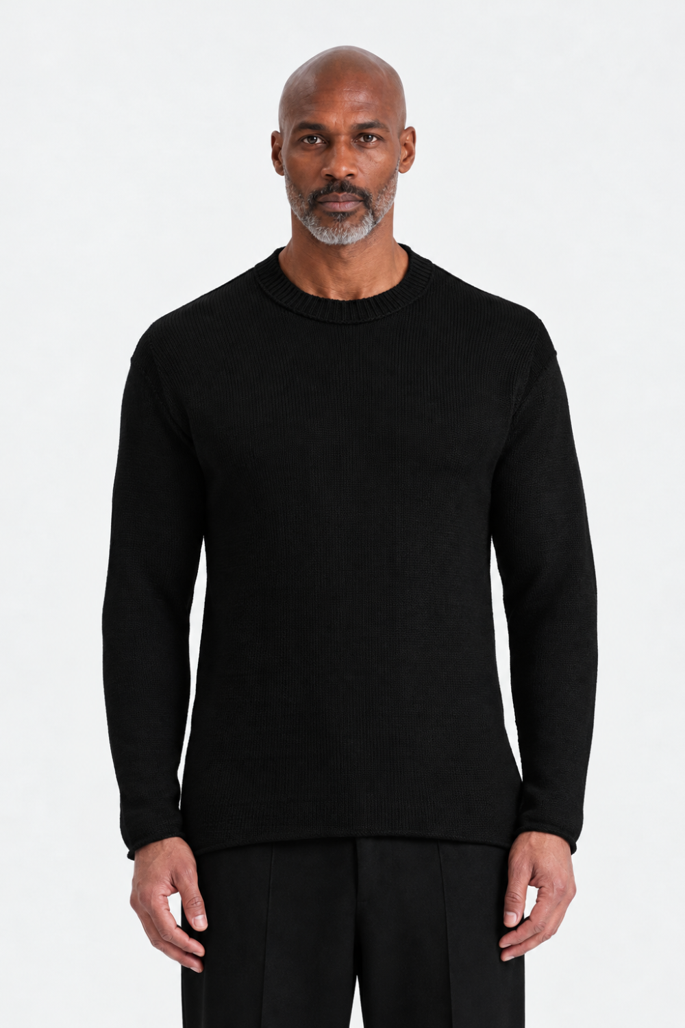 Contrast Insert Virgin Wool/Linen Turtle Neck Jumper Black