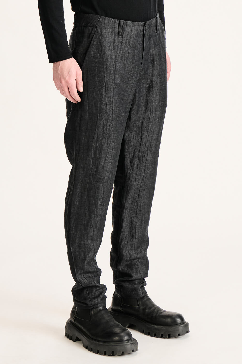 Mottled Regular-Fit Linen/Wool Blend Chinos Black