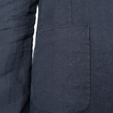 Linen Mandarin Collar Blazer Navy