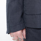 Linen Mandarin Collar Blazer Navy