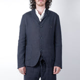 Linen Mandarin Collar Blazer Navy