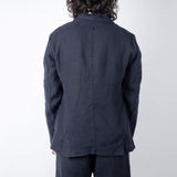 Linen Mandarin Collar Blazer Navy