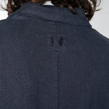 Linen Mandarin Collar Blazer Navy