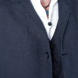 Linen Mandarin Collar Blazer Navy