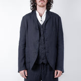 Linen Mandarin Collar Blazer Navy