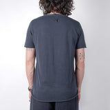 Cotton/Linen Raw Neck T-Shirt Navy