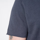 Cotton/Linen Raw Neck T-Shirt Navy