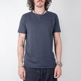 Cotton/Linen Raw Neck T-Shirt Navy