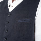 Linen Front Pocket Waistcoat Navy