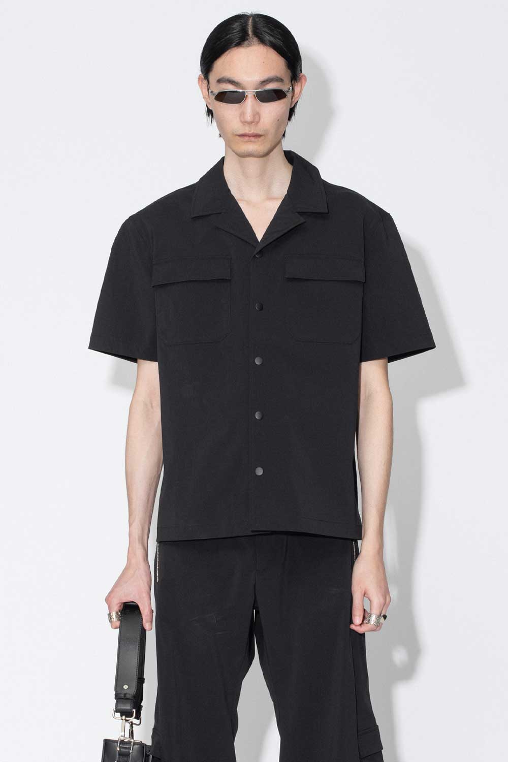 Nylon Open Collar S/S Shirt Black