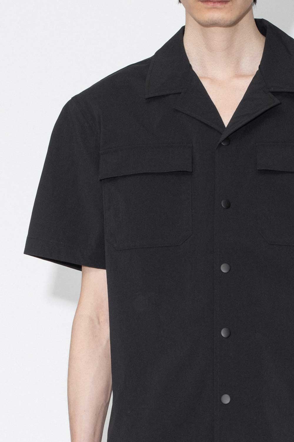 Nylon Open Collar S/S Shirt Black