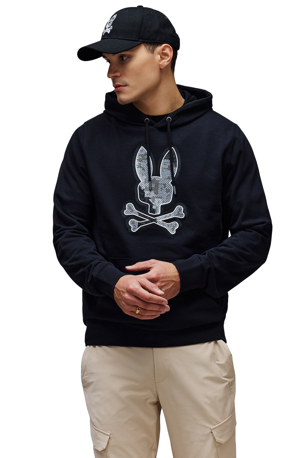 Olivier Pixel Bunny Embroidered Hoodie Black