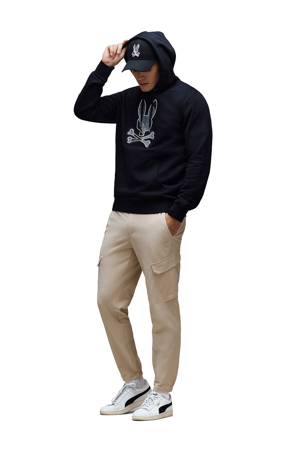 Olivier Pixel Bunny Embroidered Hoodie Black