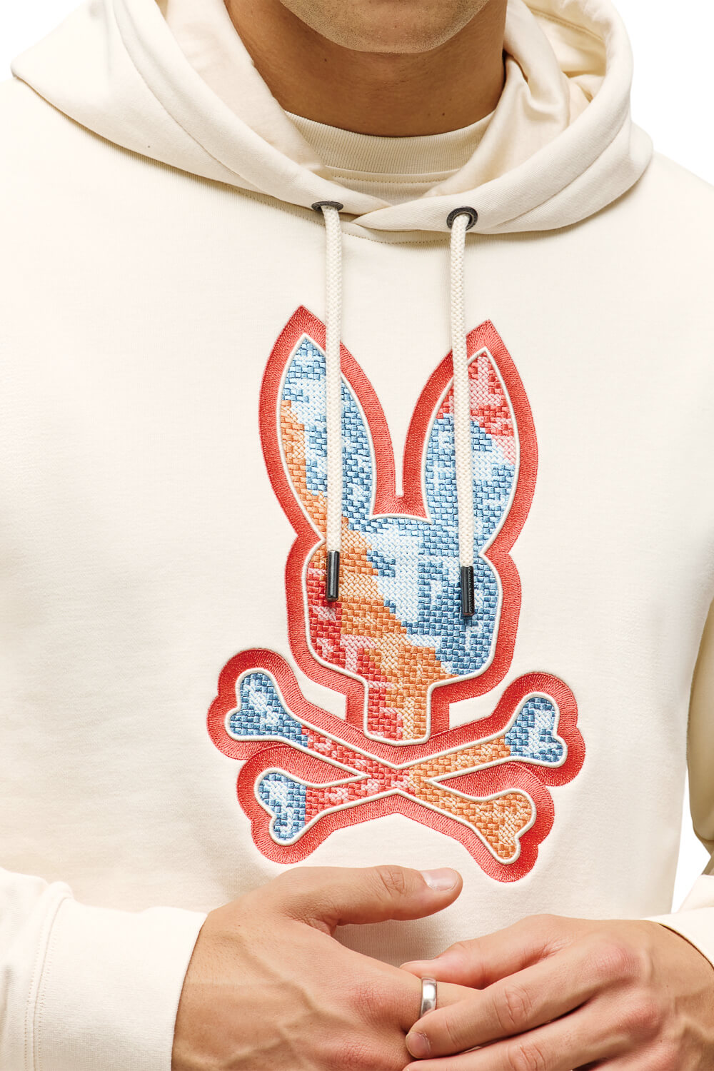 Olivier Pixel Bunny Embroidered Hoodie Off White