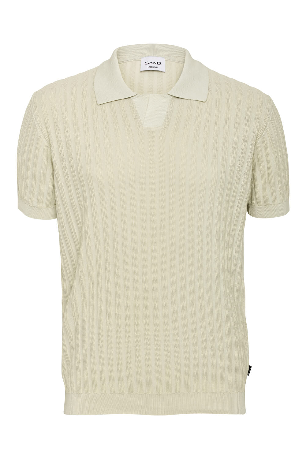 Open Collar Ribbed T-Shirt Beige