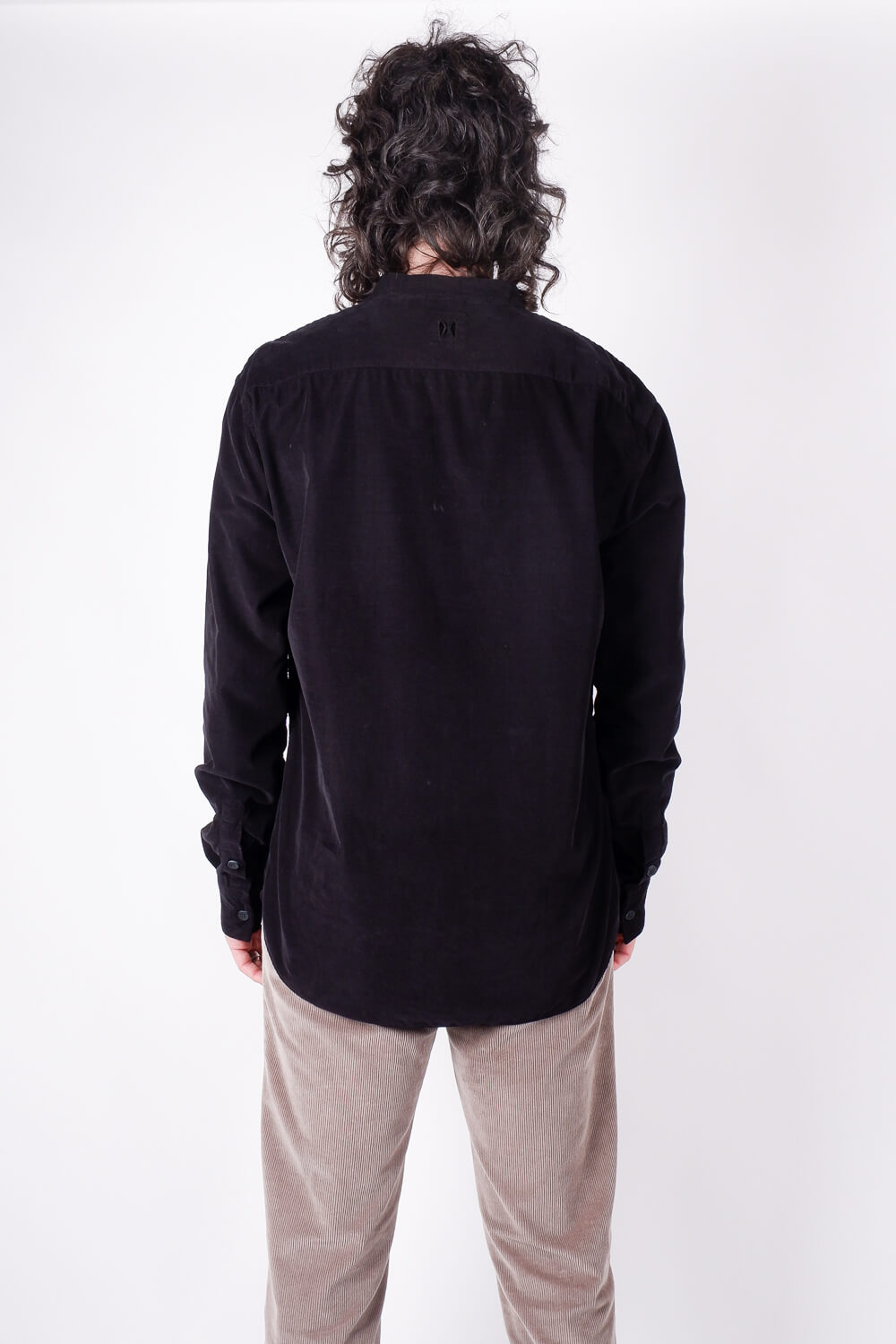 Open Collar Corduroy Shirt Black