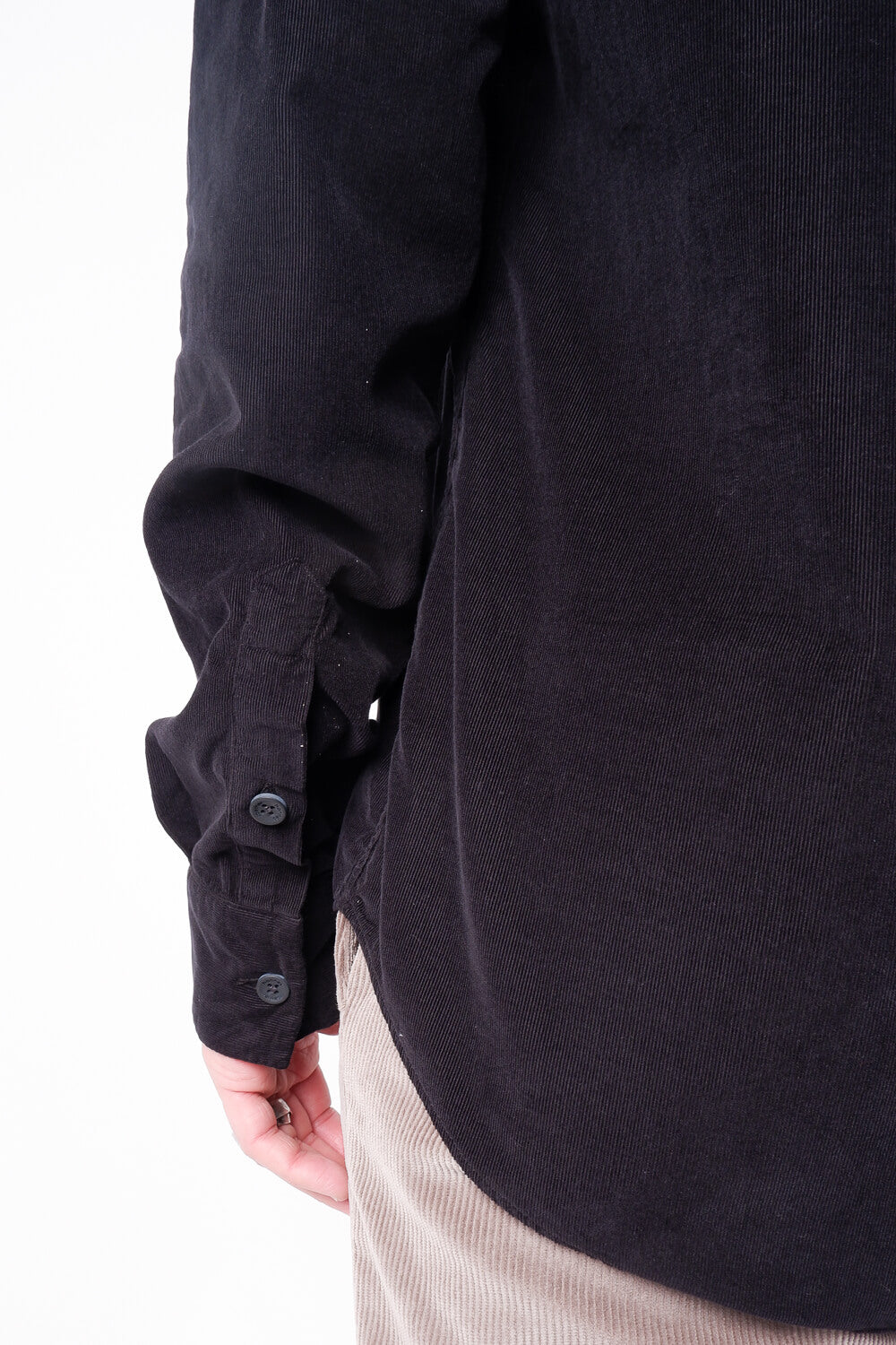 Open Collar Corduroy Shirt Black