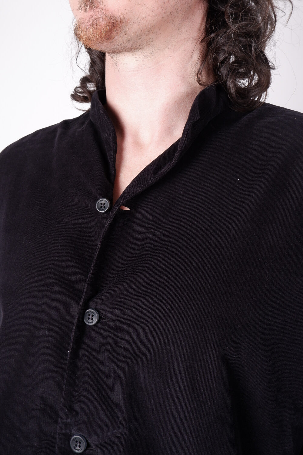 Open Collar Corduroy Shirt Black