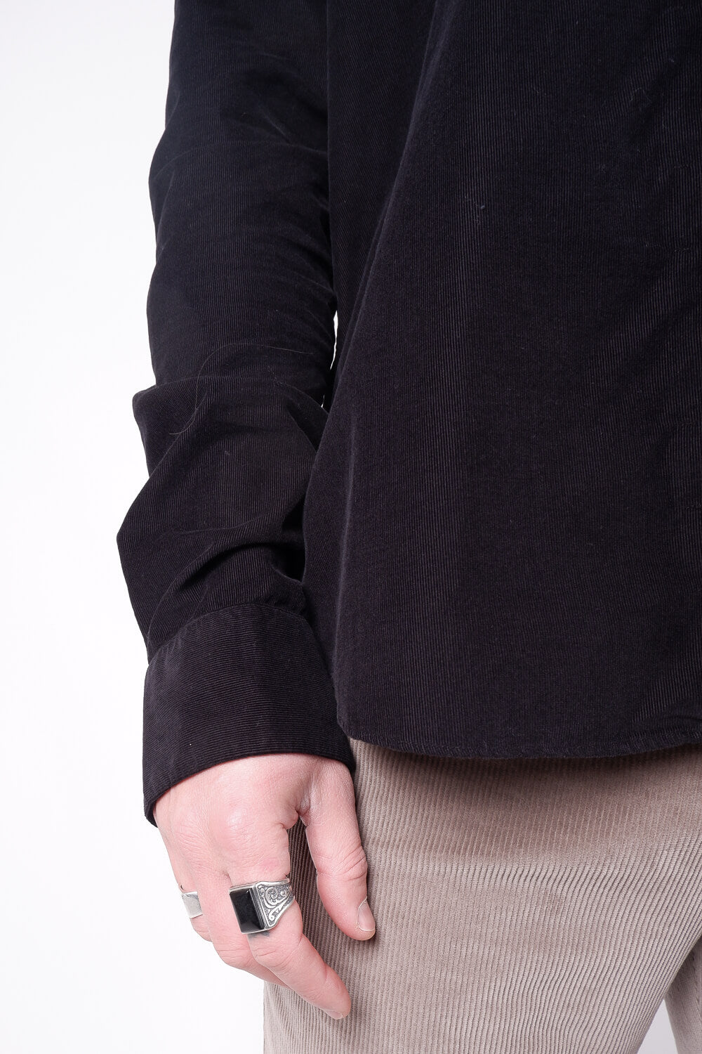 Open Collar Corduroy Shirt Black