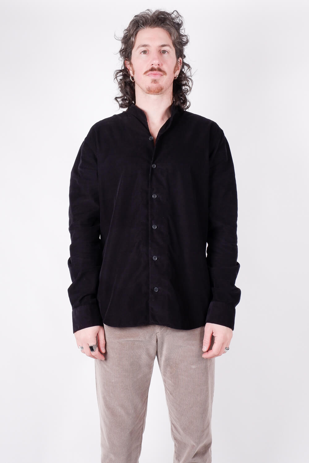 Open Collar Corduroy Shirt Black