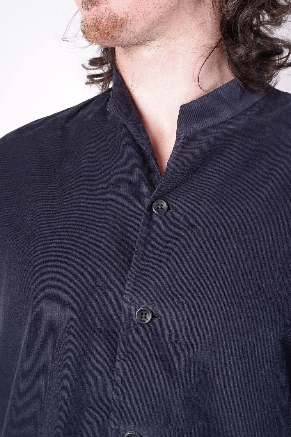 Open Collar Corduroy Shirt Navy