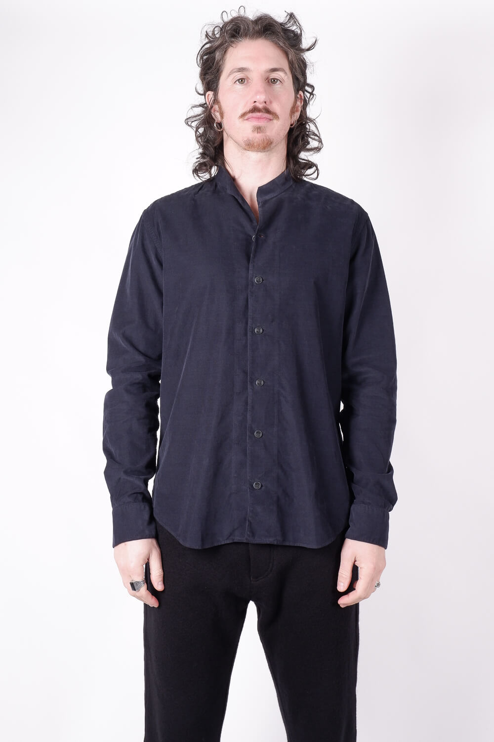 Open Collar Corduroy Shirt Navy