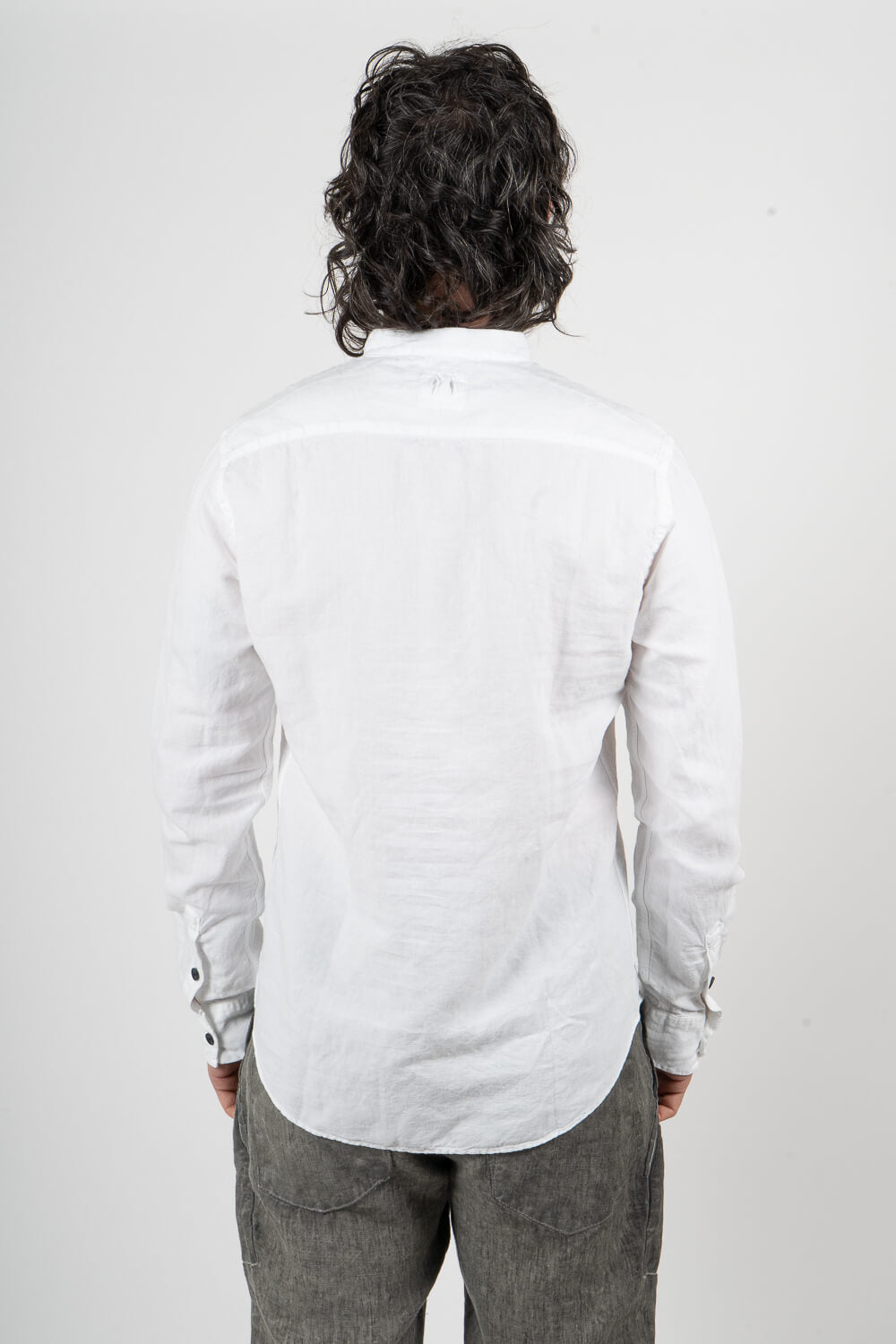 Open Collar Cotton/Linen Blend Shirt White