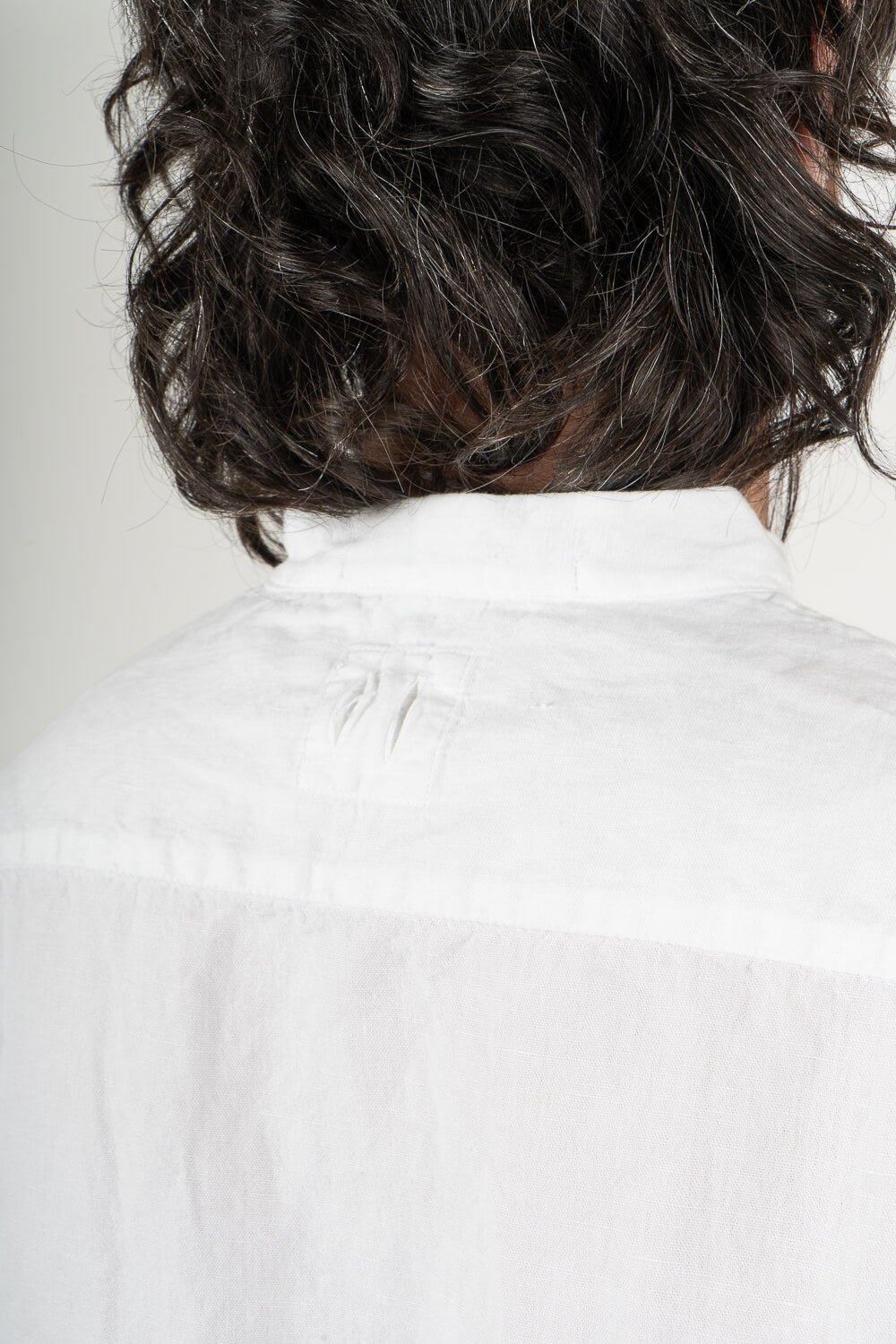 Open Collar Cotton/Linen Blend Shirt White