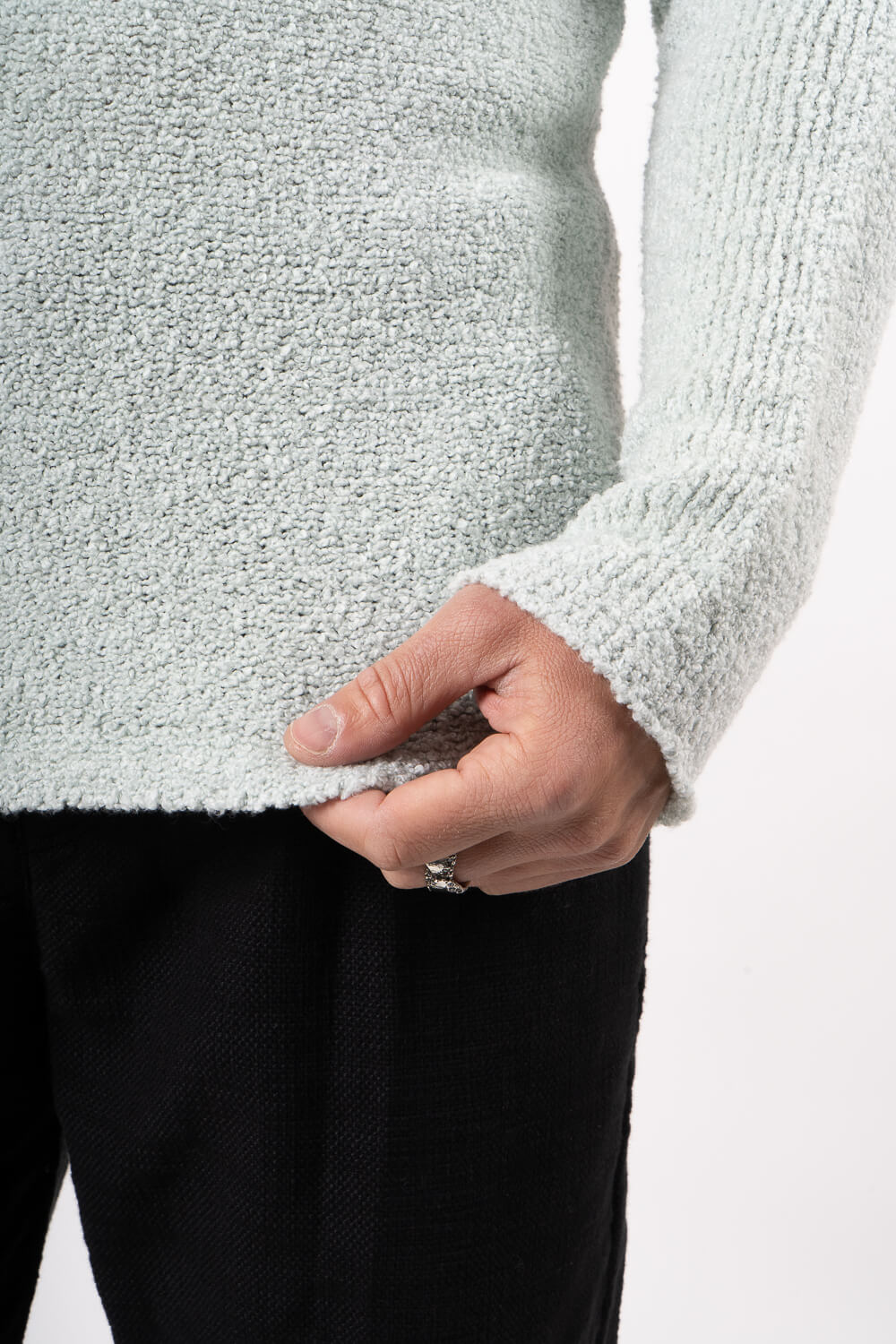 Open Collar Knitted Sweater Matcha