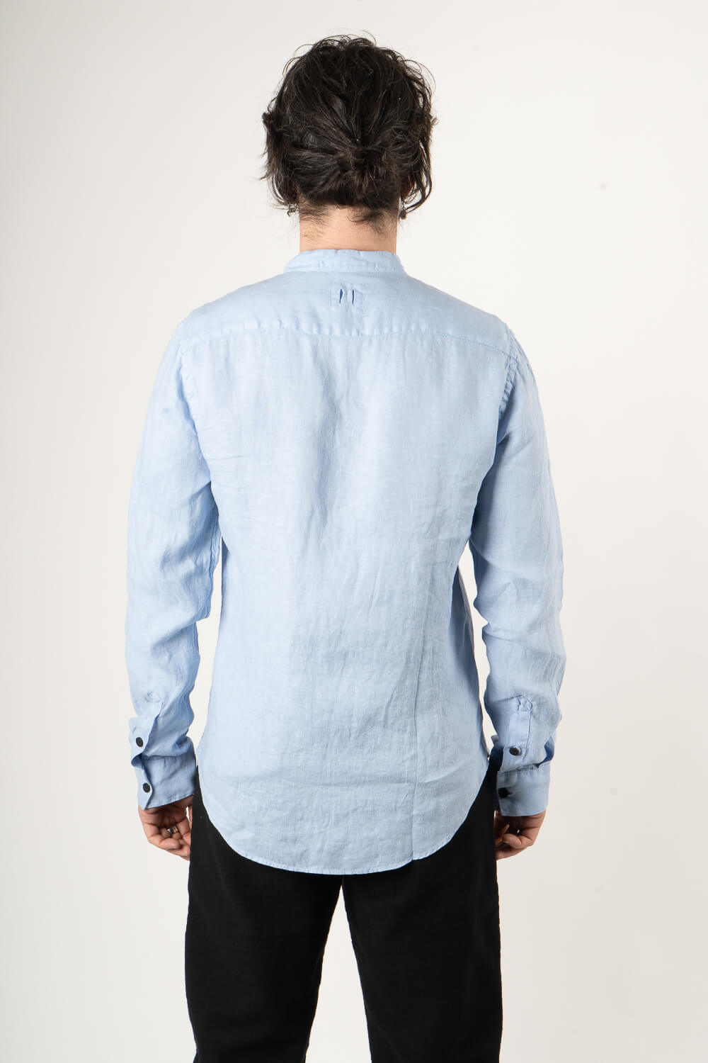 Open Collar Linen Shirt Blue