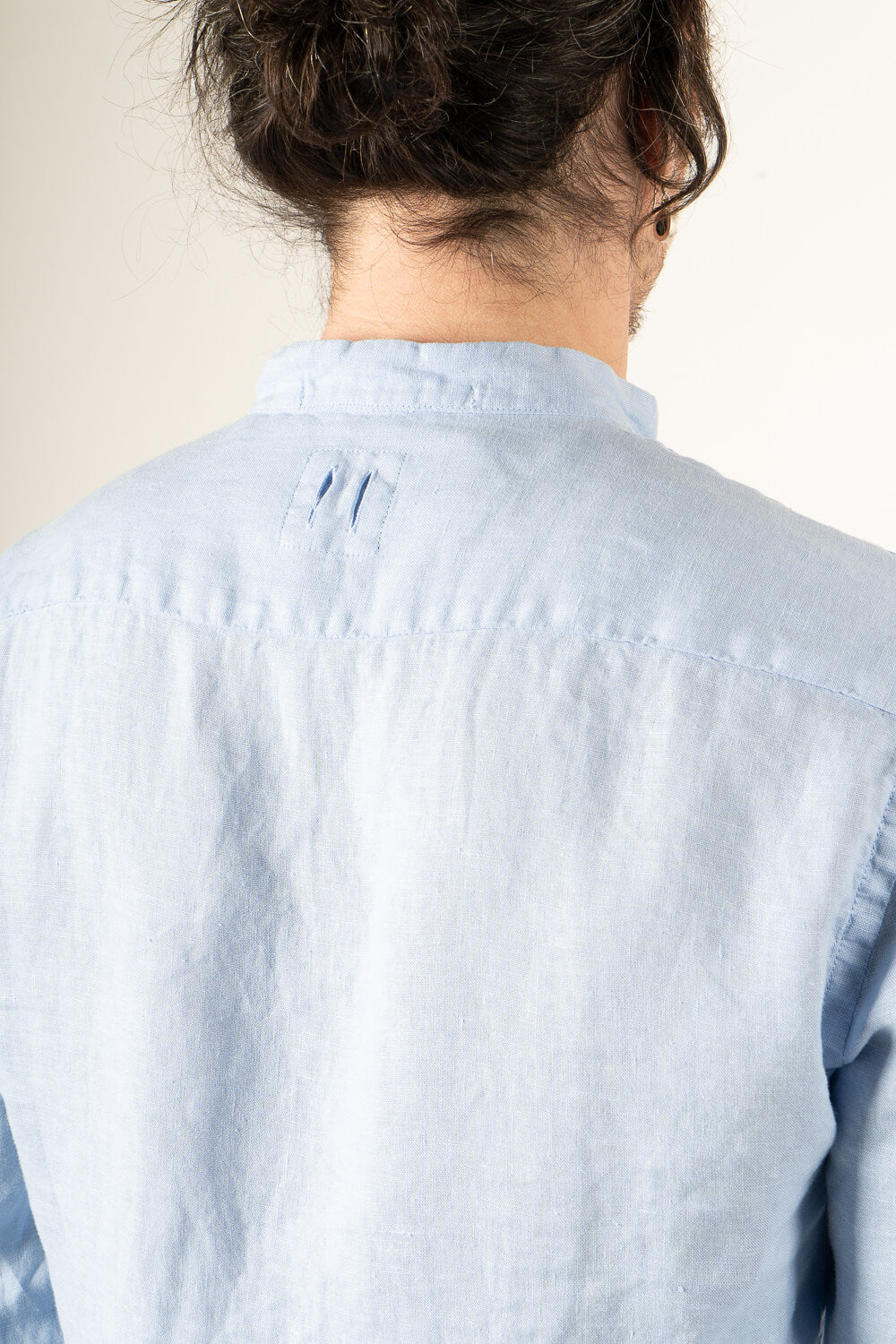 Open Collar Linen Shirt Blue