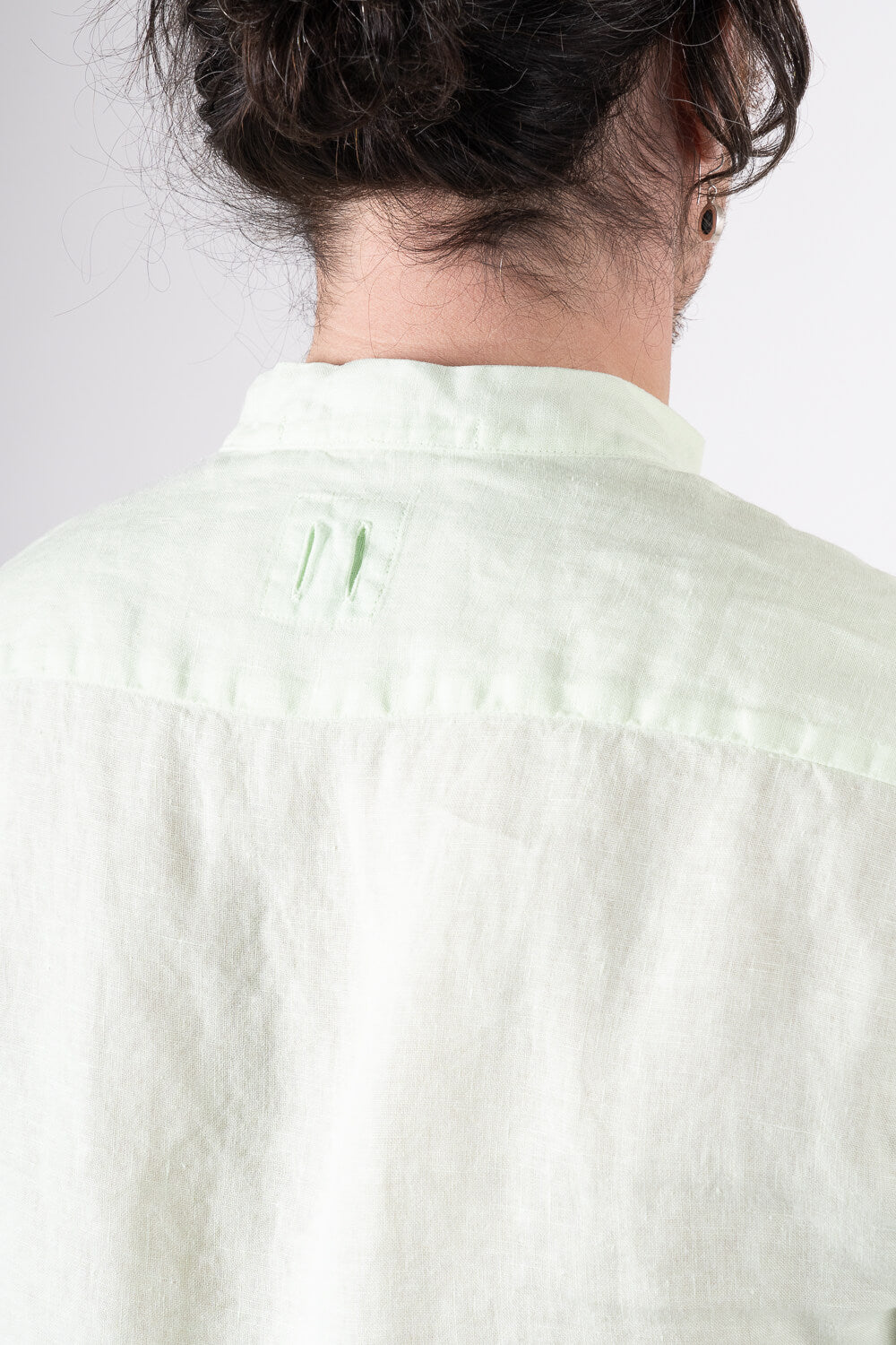 Open Collar Linen Shirt Matcha