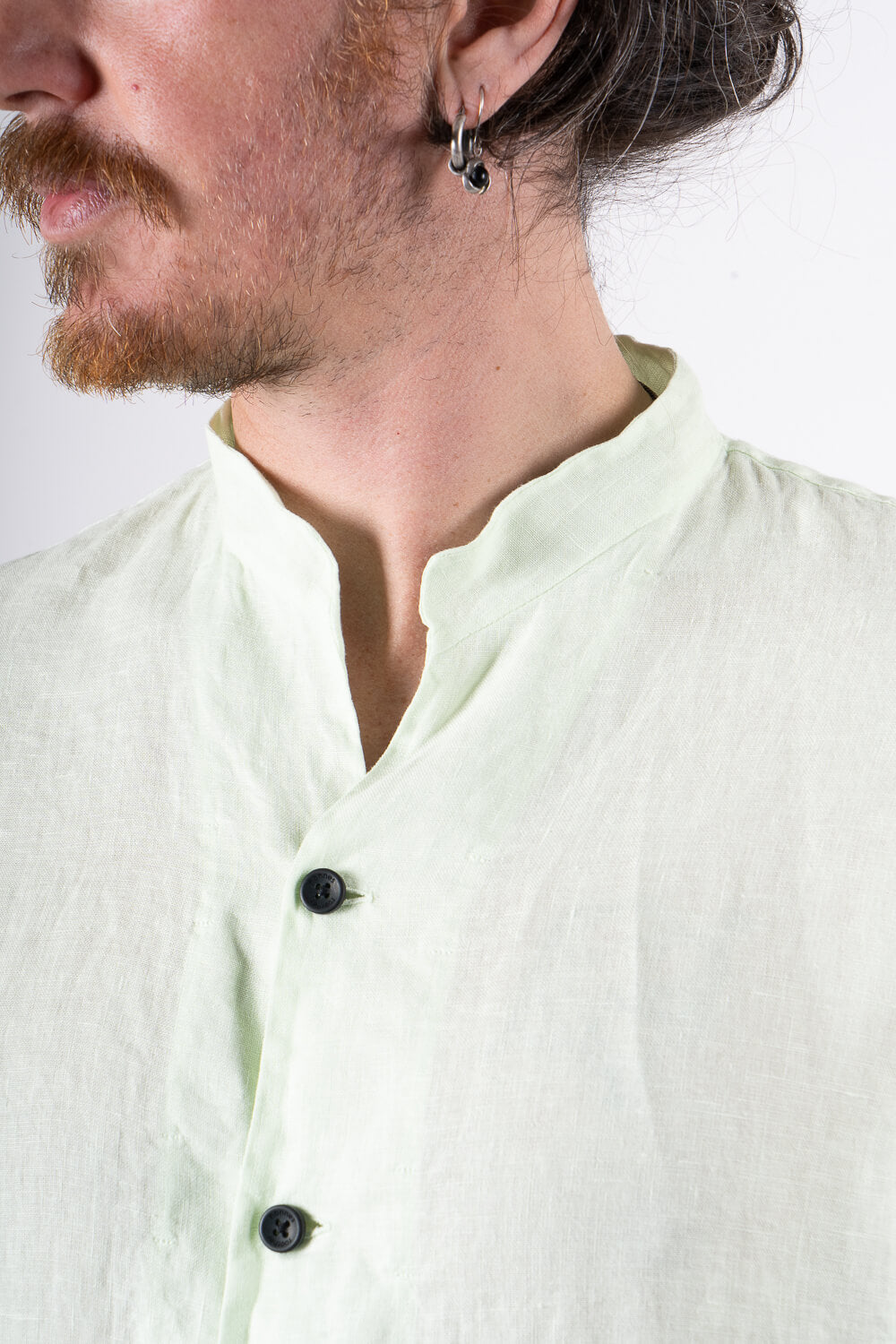 Open Collar Linen Shirt Matcha