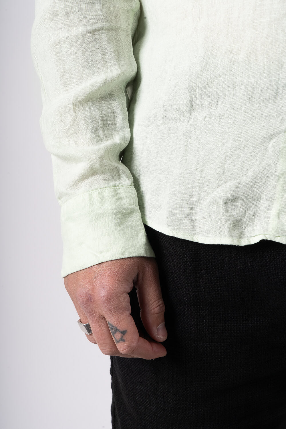 Open Collar Linen Shirt Matcha