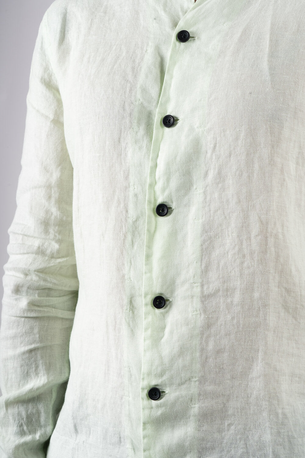 Open Collar Linen Shirt Matcha