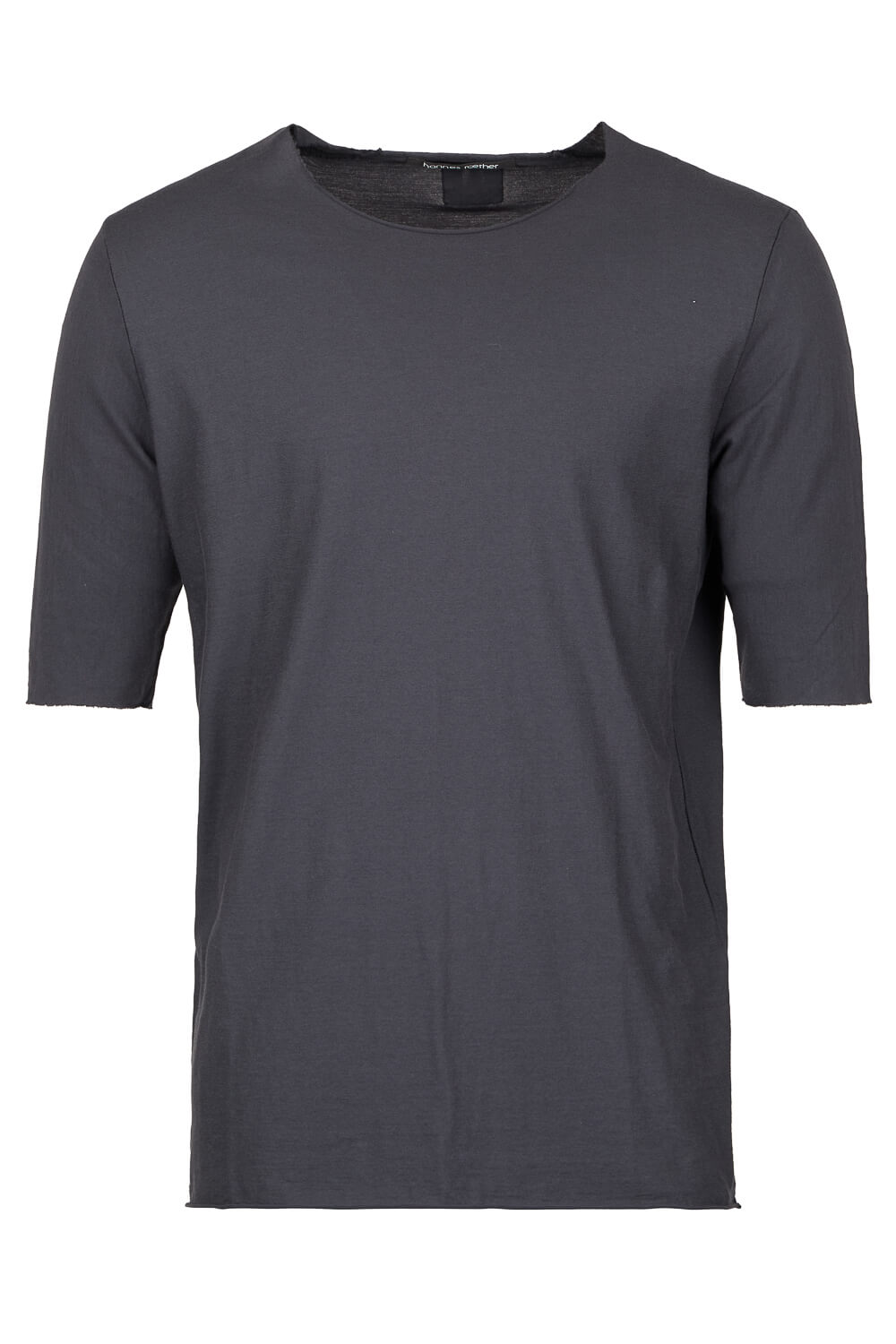 Open Collar Raw Neck T-Shirt Dark Grey