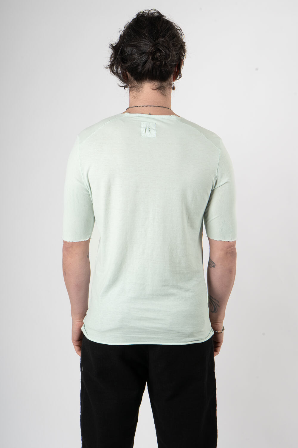 Open Collar Raw Neck T-Shirt Matcha