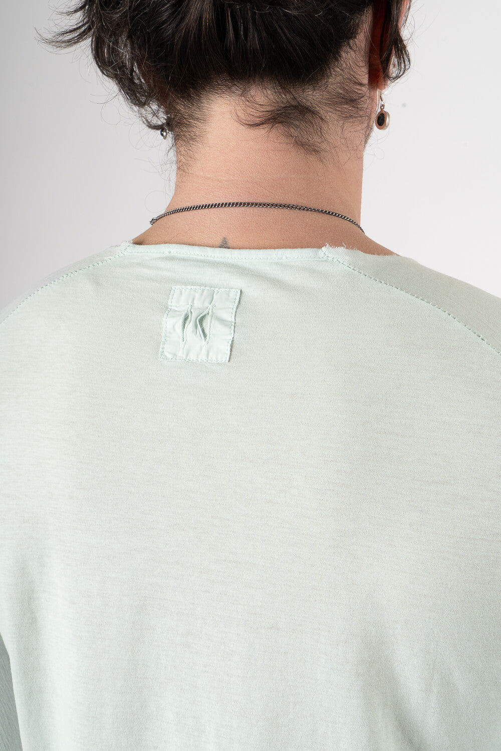 Open Collar Raw Neck T-Shirt Matcha