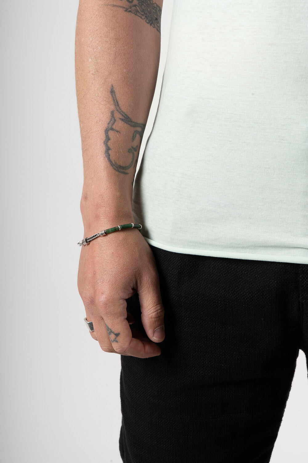 Open Collar Raw Neck T-Shirt Matcha