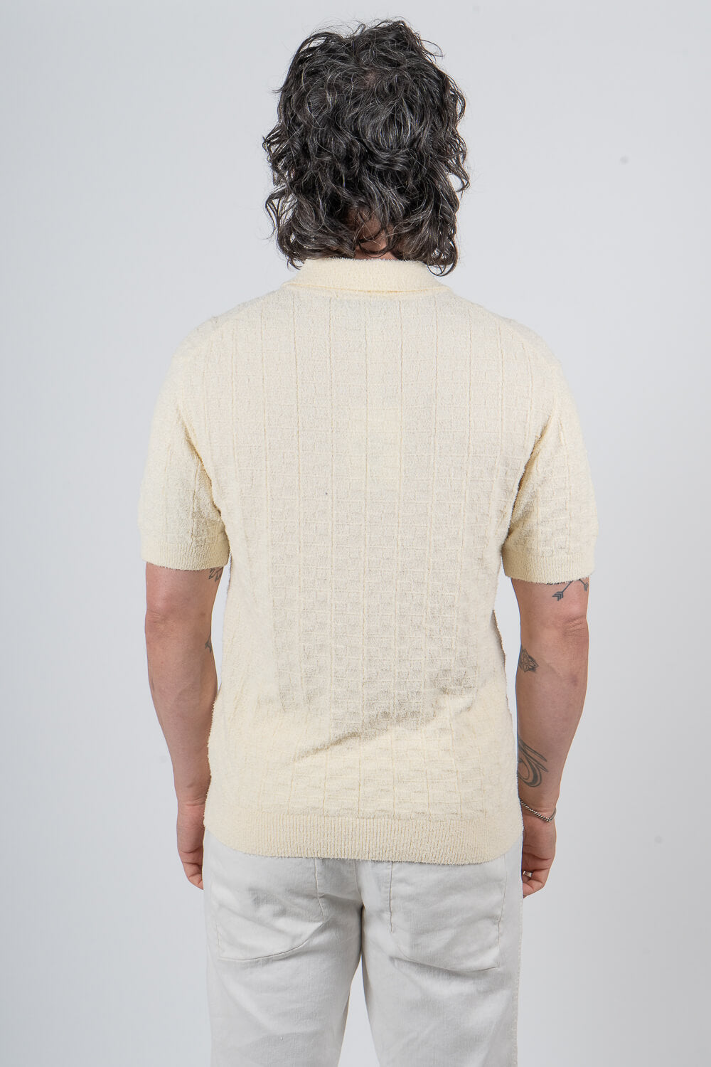 Organic Cotton Textured Cotton Design Polo Shirt Cream