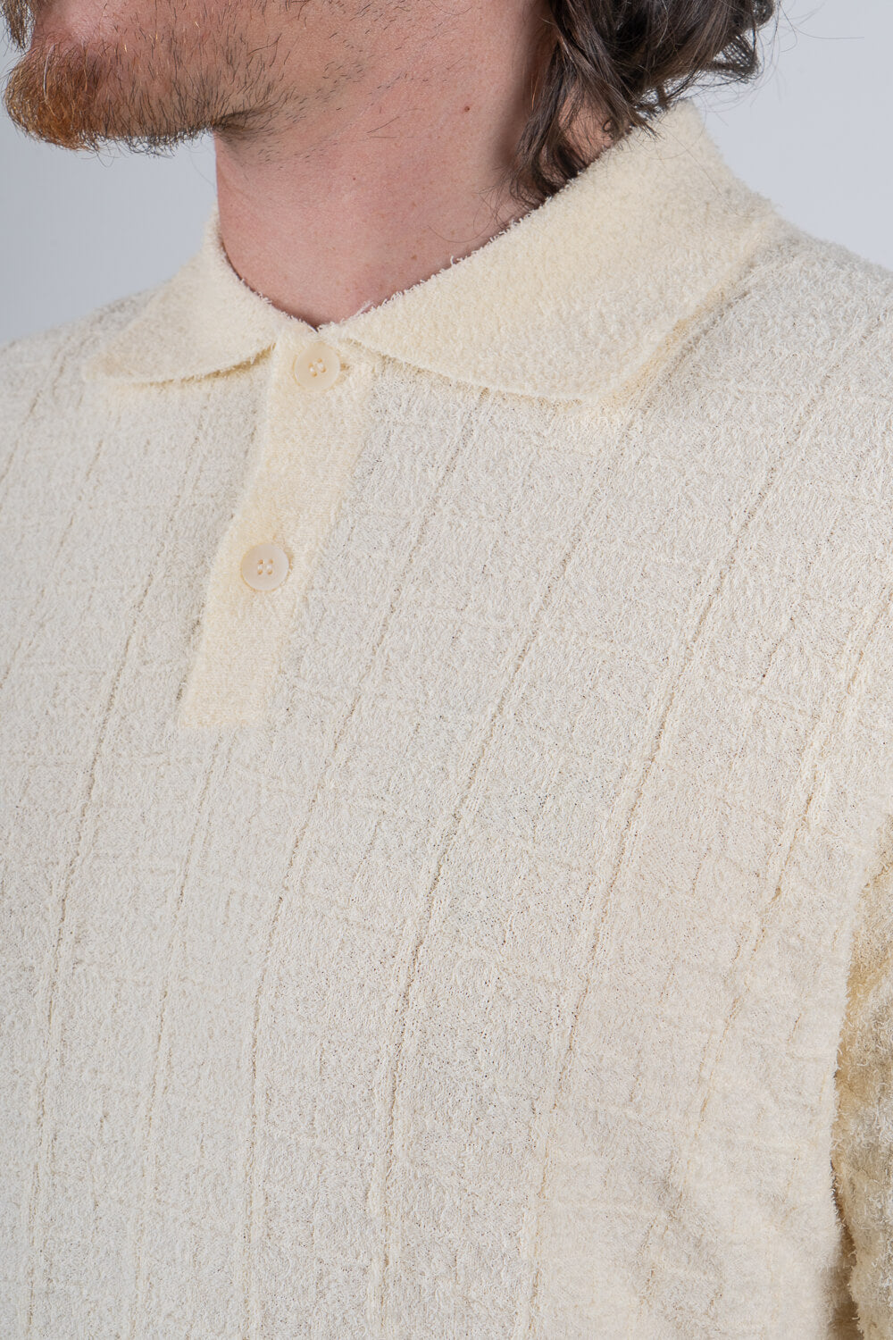 Organic Cotton Textured Cotton Design Polo Shirt Cream