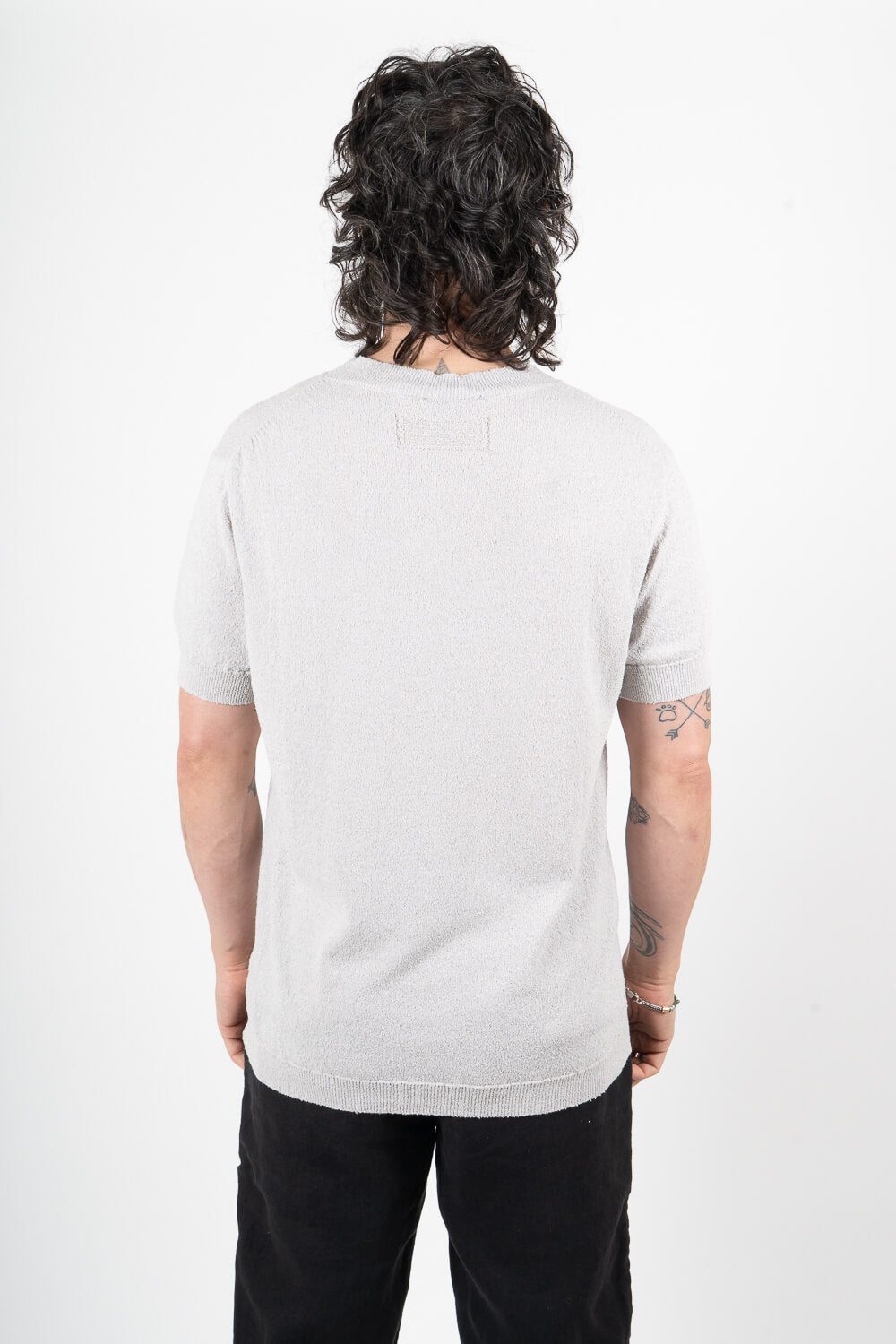 Organic Textured Cotton Mock Neck T-Shirt Light Grey