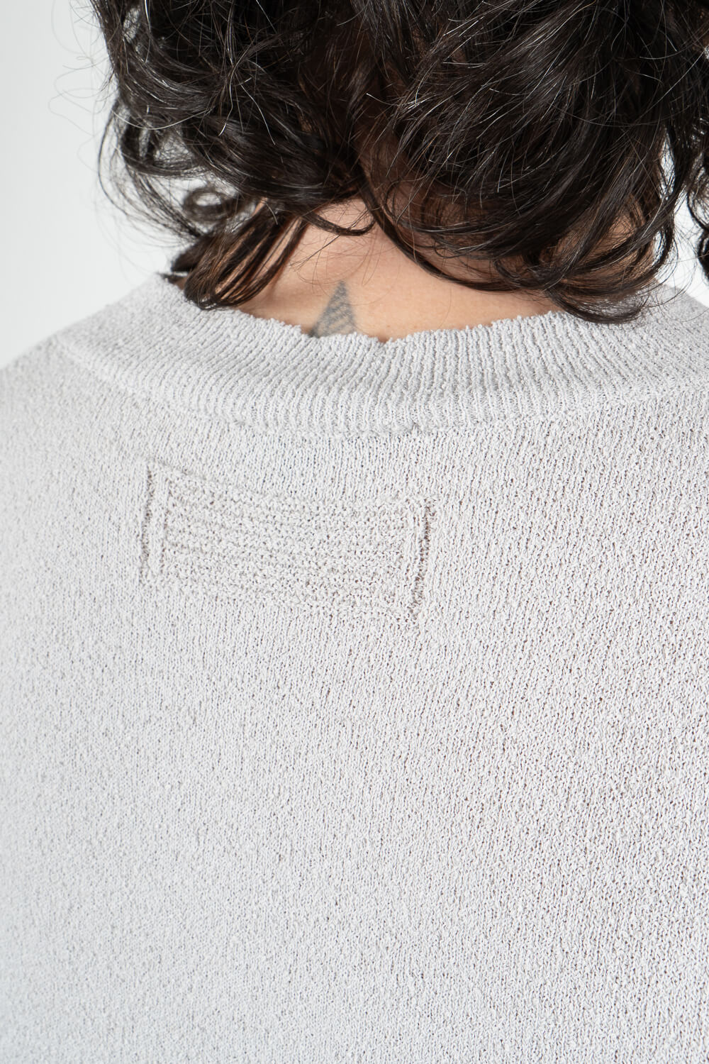Organic Textured Cotton Mock Neck T-Shirt Light Grey