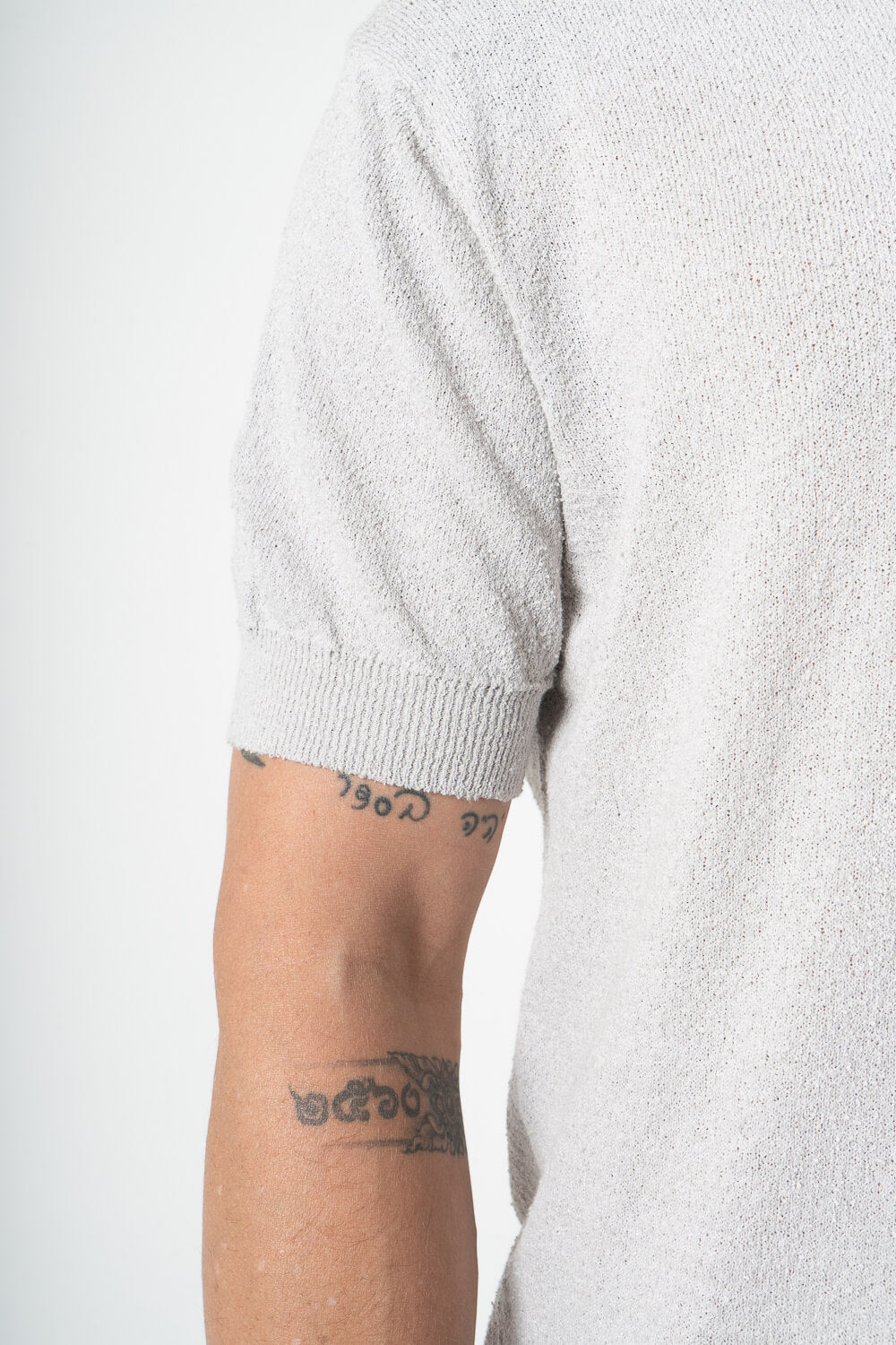 Organic Textured Cotton Mock Neck T-Shirt Light Grey