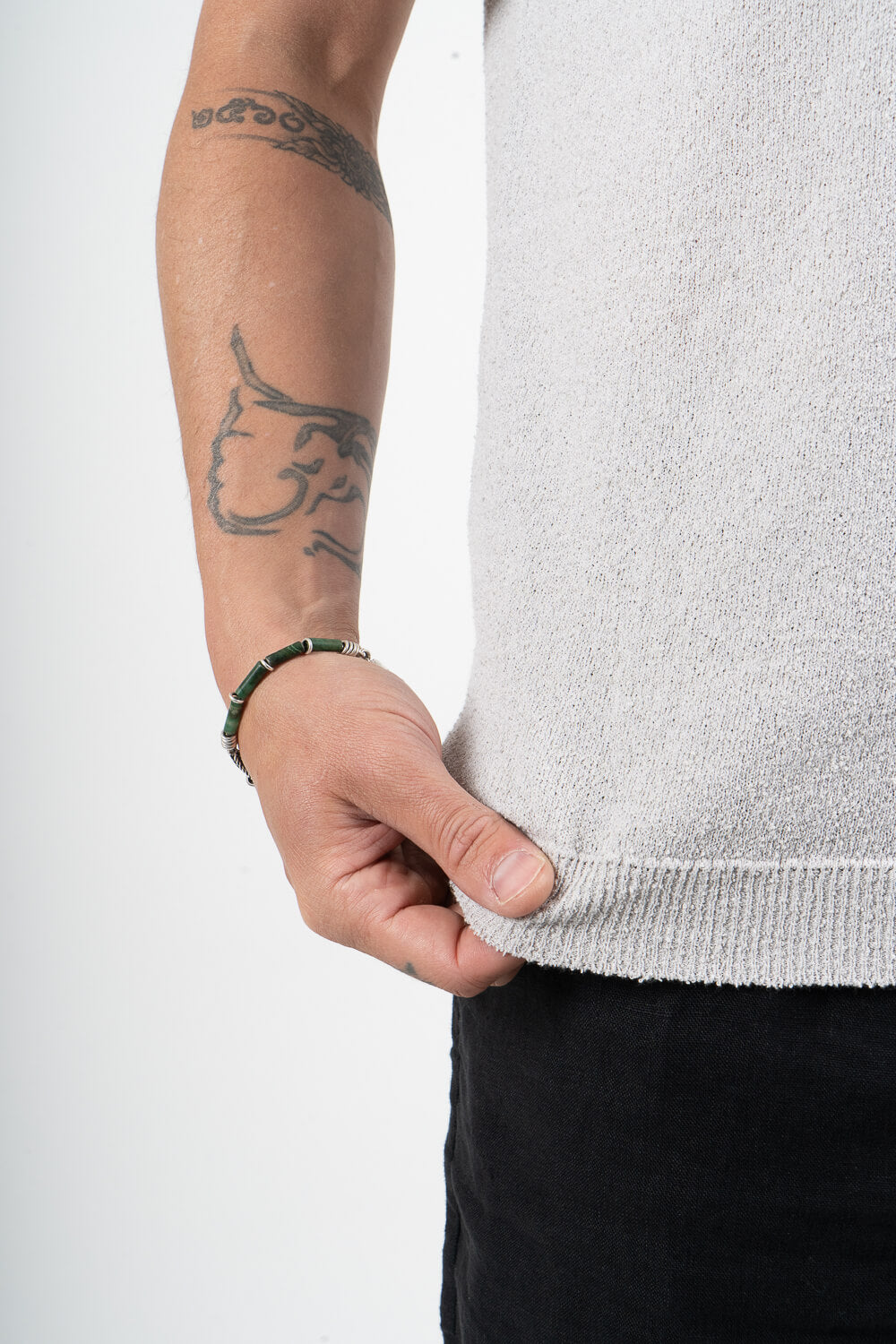 Organic Textured Cotton Mock Neck T-Shirt Light Grey