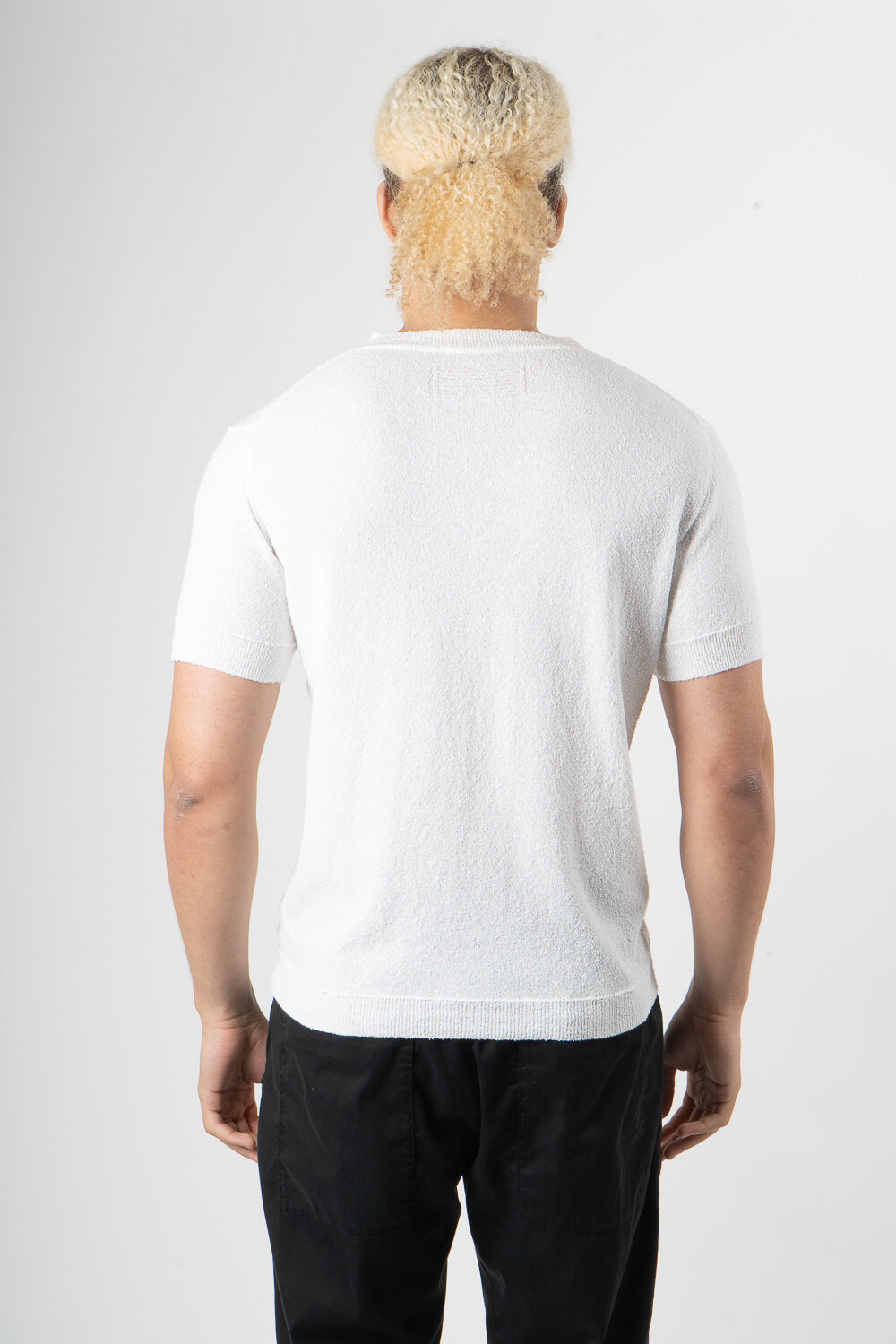 Organic Textured Cotton Mock Neck T-Shirt White