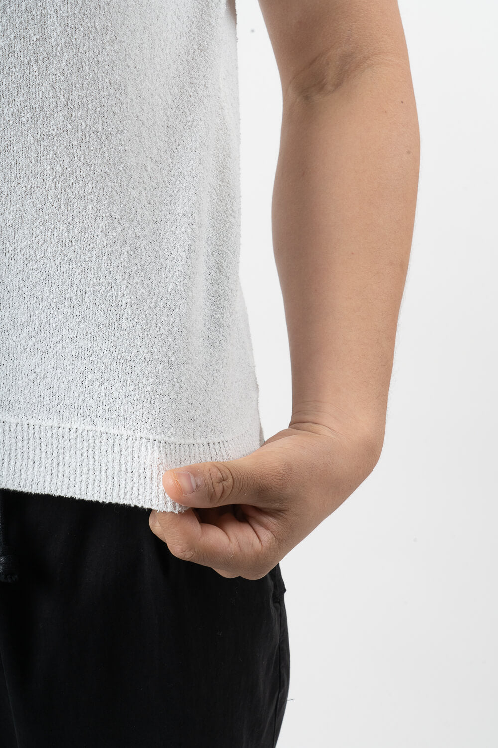 Organic Textured Cotton Mock Neck T-Shirt White